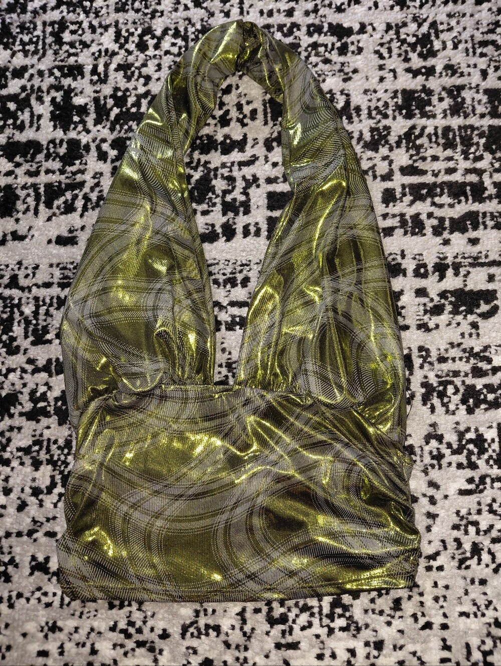AKIRA Taylor Metallic Halter Top NWT M Green Plaid Shimmer Y2K Clubwear Party CC - Picture 5 of 13